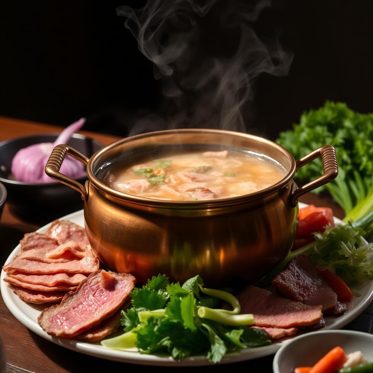 Hotpot simmering at the table